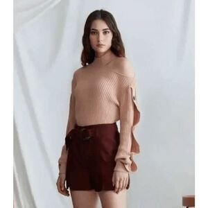 NEW! N12H Gigi Sweater Dusty Rose Mock Neck Shoulder Cut Out Rib Knit Size XS